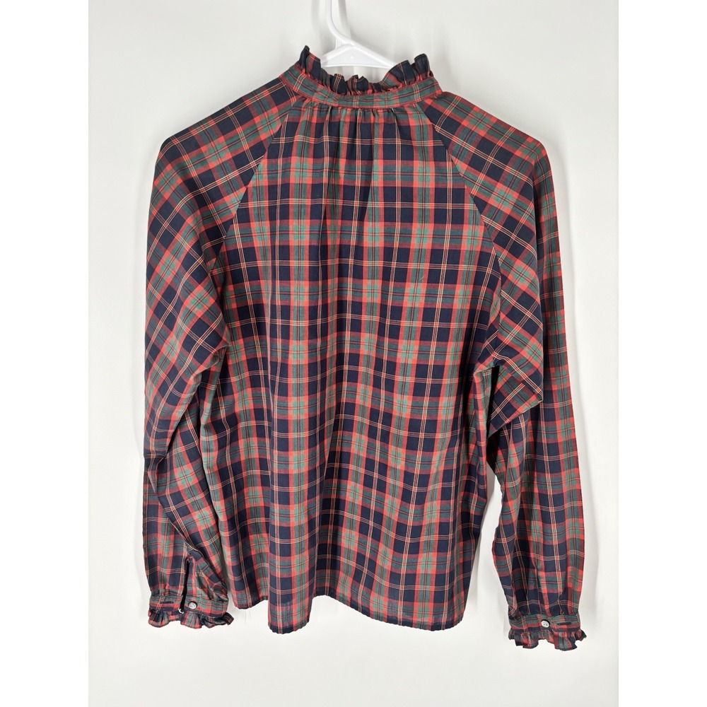 Vtg 70s Levi Strauss Blouse Womens Sz 10 Tartan Plaid High Neck Puff Sleeve Twee - Picture 6 of 9